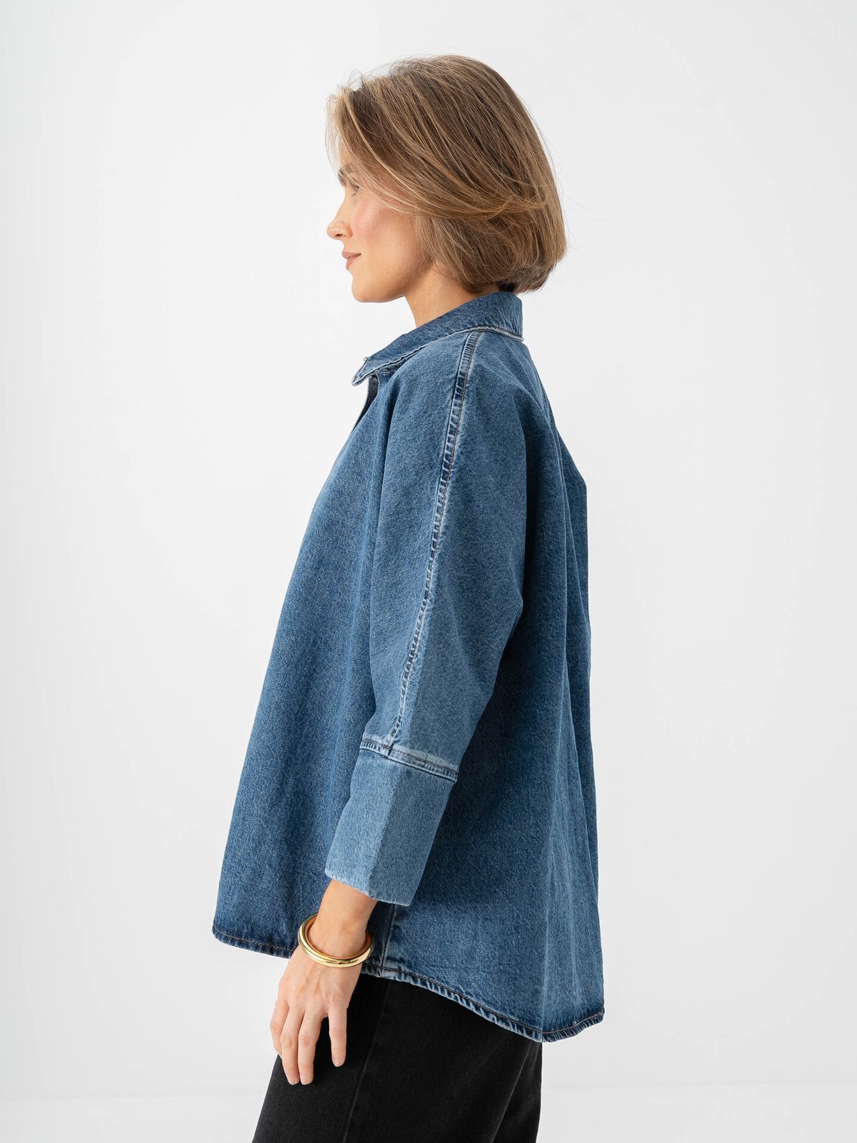 Only Grace 3/4 Denim Shirt Medium Blue Denim