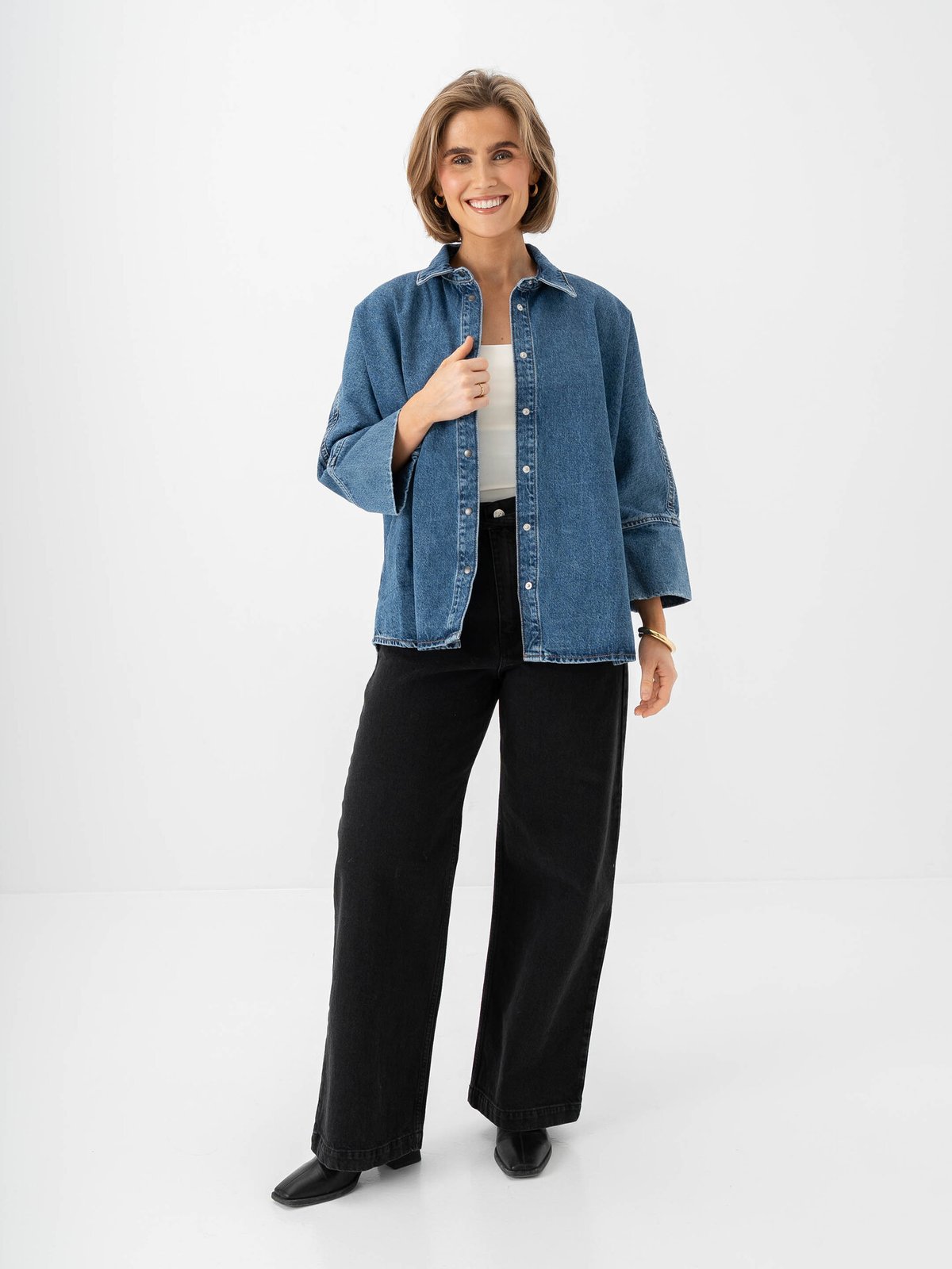 Only Grace 3/4 Denim Shirt Medium Blue Denim