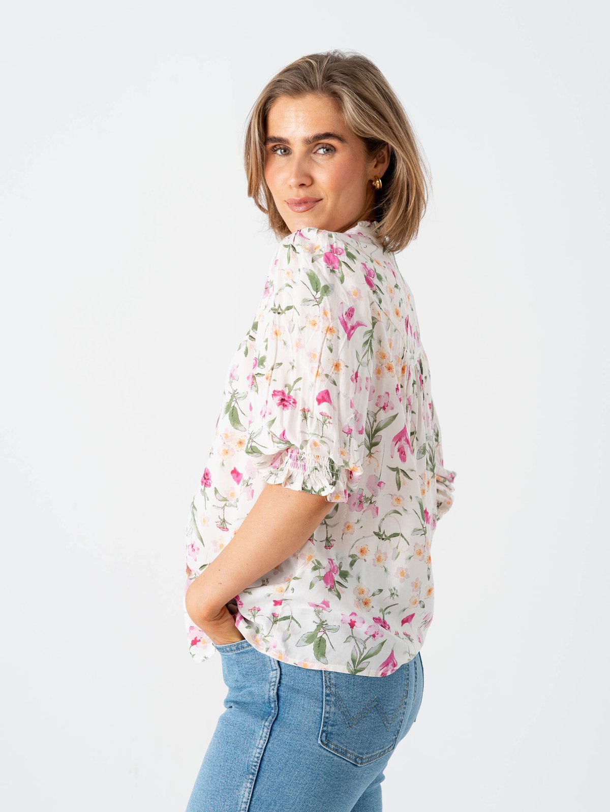 Only Raya 3/4 Shirt Cloud Dancer Liv Flower