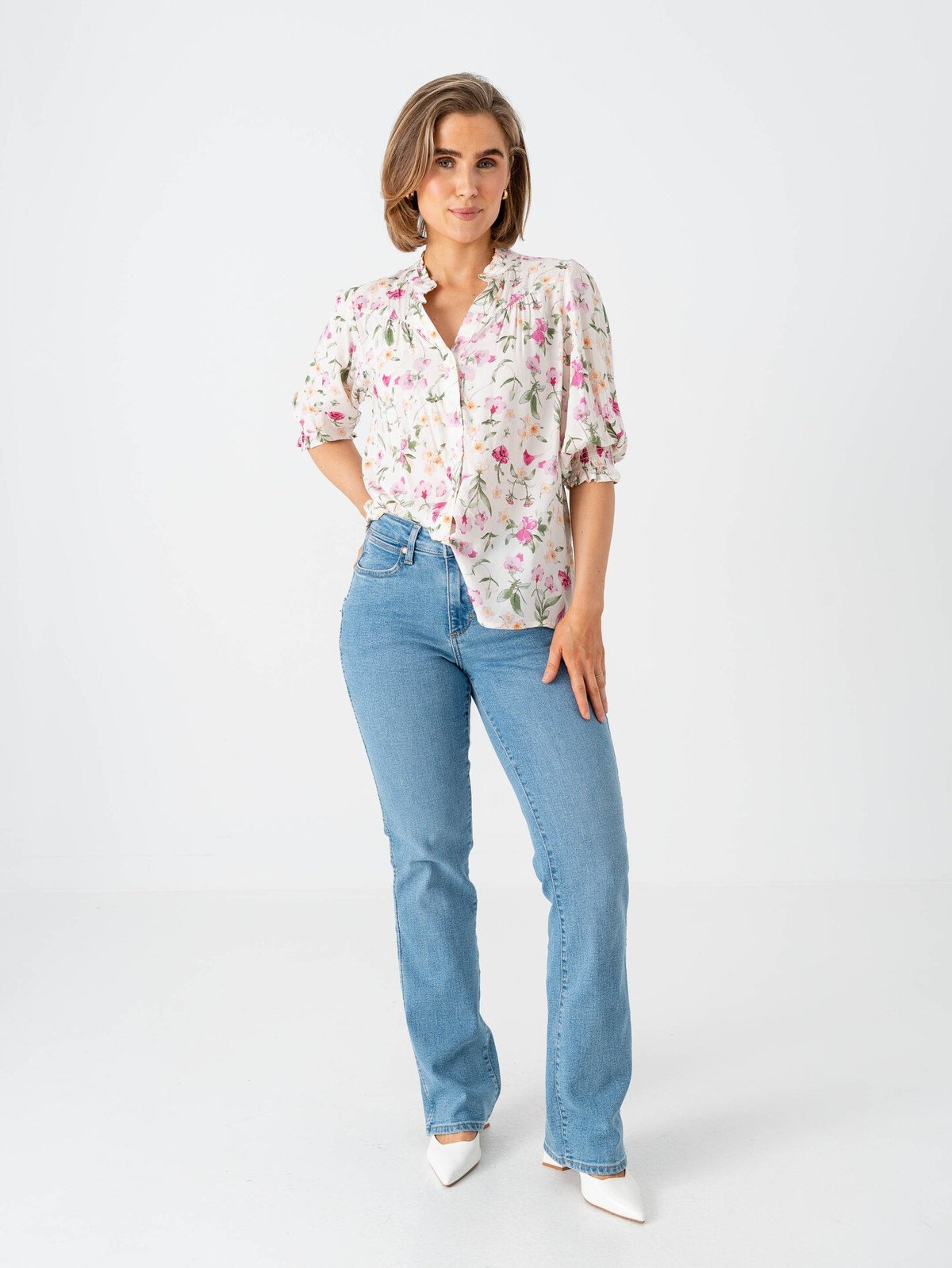 Only Raya 3/4 Shirt Cloud Dancer Liv Flower