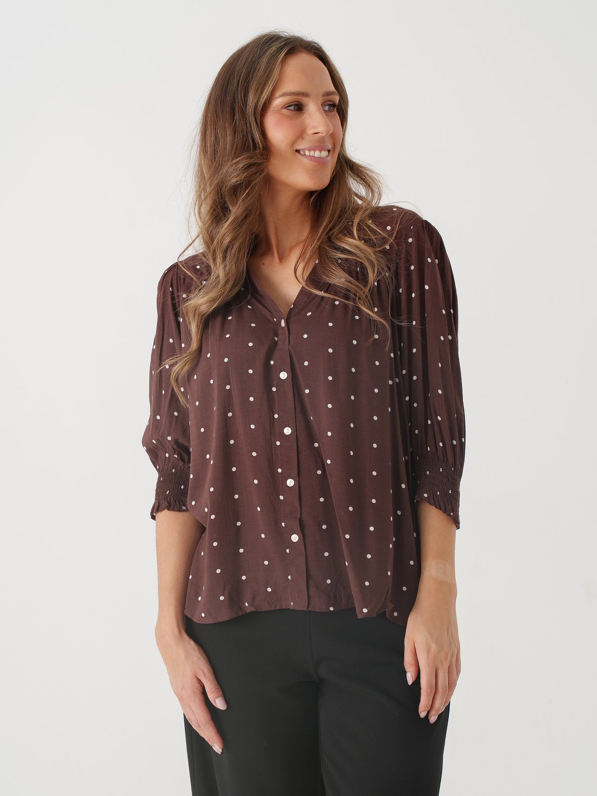 Only Raya 3/4 Shirt Deep Mahogany Dots