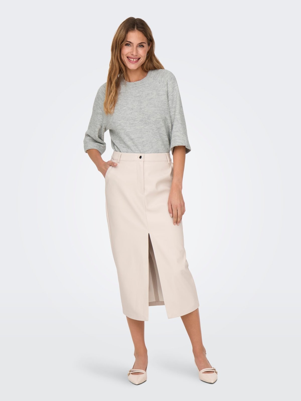 Only Simoni 3/4 Pullover Knit Light Grey Melange