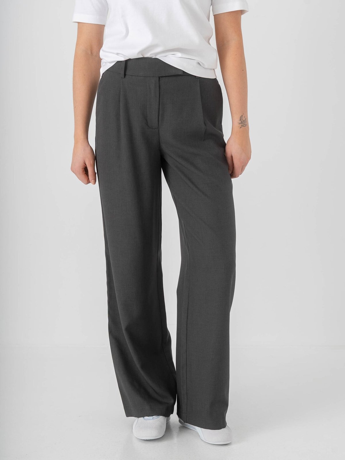 Only Linda High Waist Straight Mel Pants Dark Grey Melange