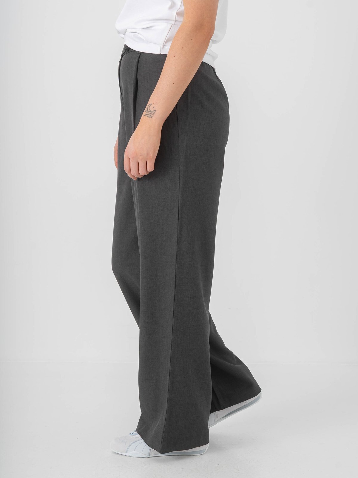 Only Linda High Waist Straight Mel Pants Dark Grey Melange