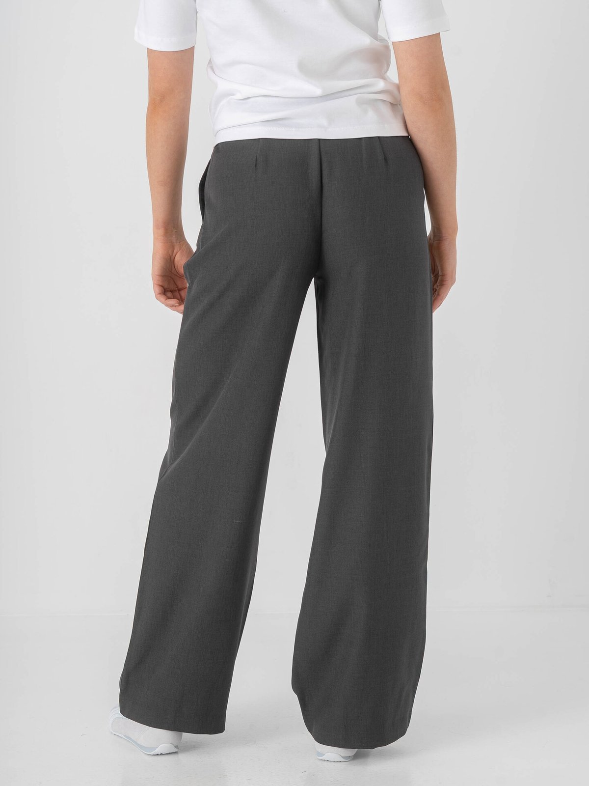 Only Linda High Waist Straight Mel Pants Dark Grey Melange