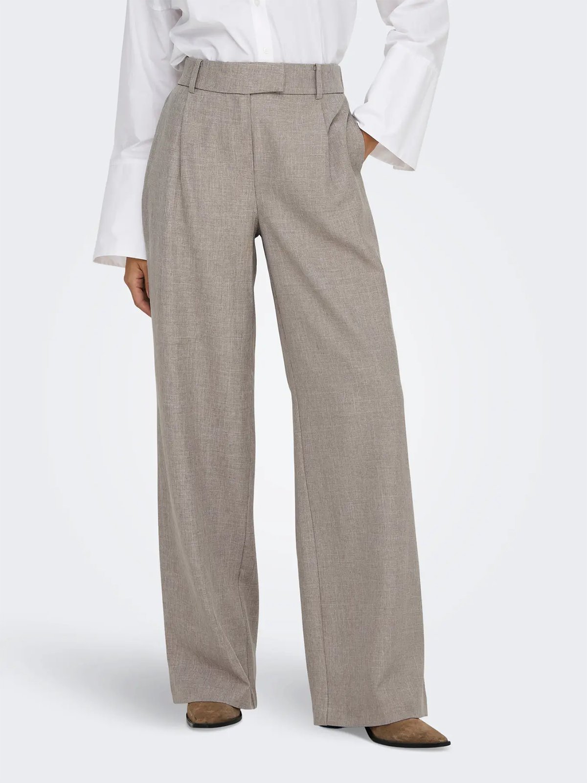 Only Linda High Waist Straight Mel Pants Fungi Melange