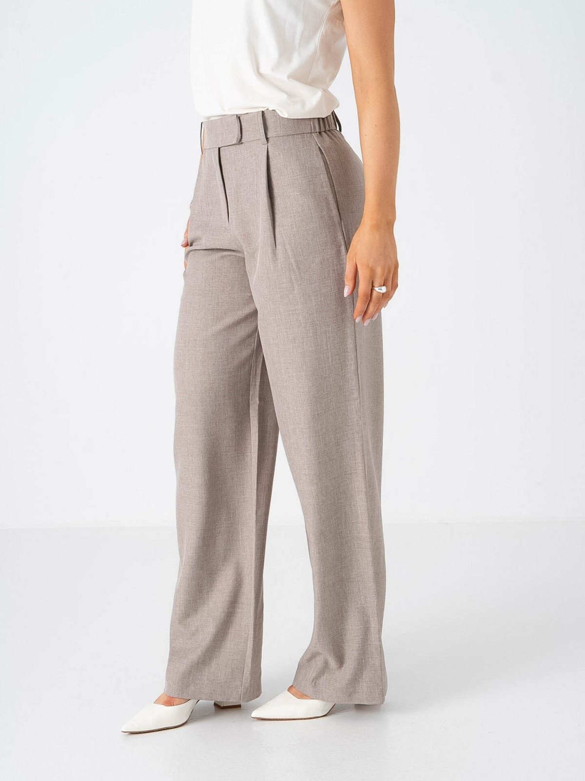 Only Linda High Waist Straight Mel Pants Fungi Melange