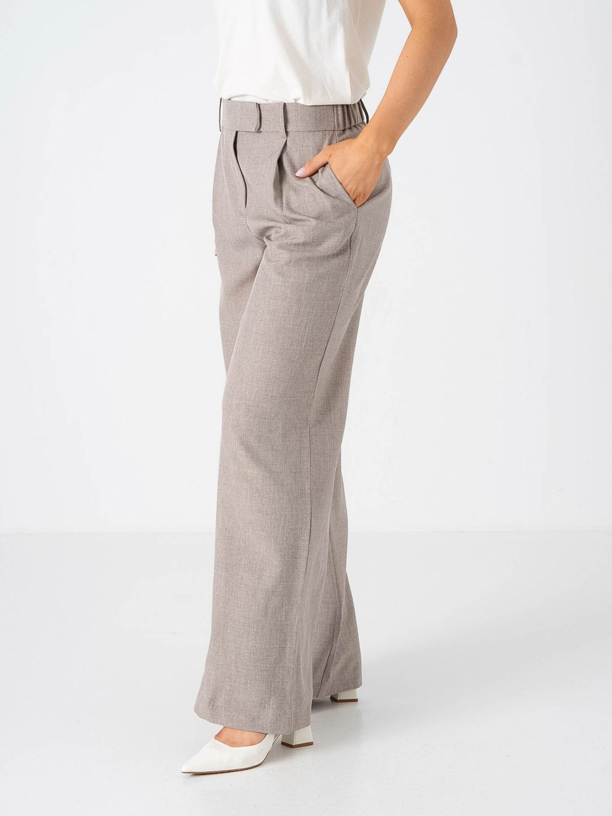 Only Linda High Waist Straight Mel Pants Fungi Melange