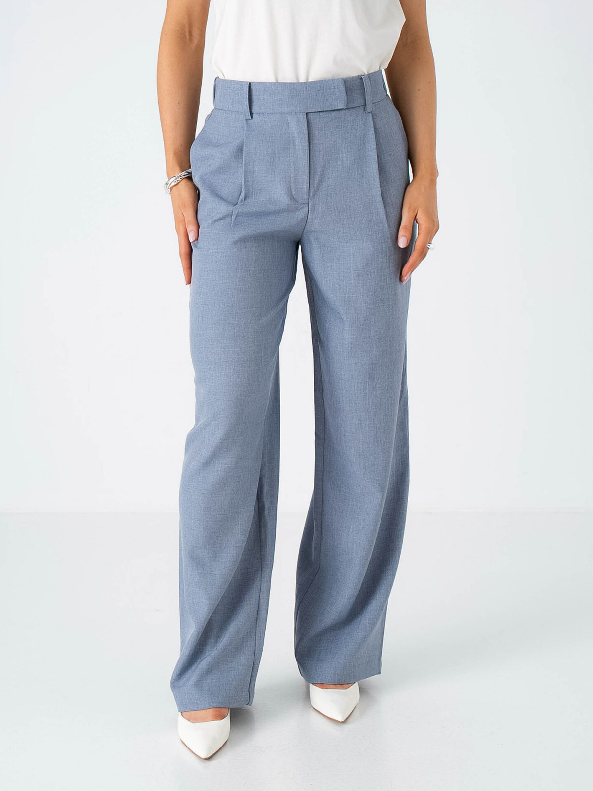 Only Linda High Waist Straight Mel Pants Vintage Indigo Melange