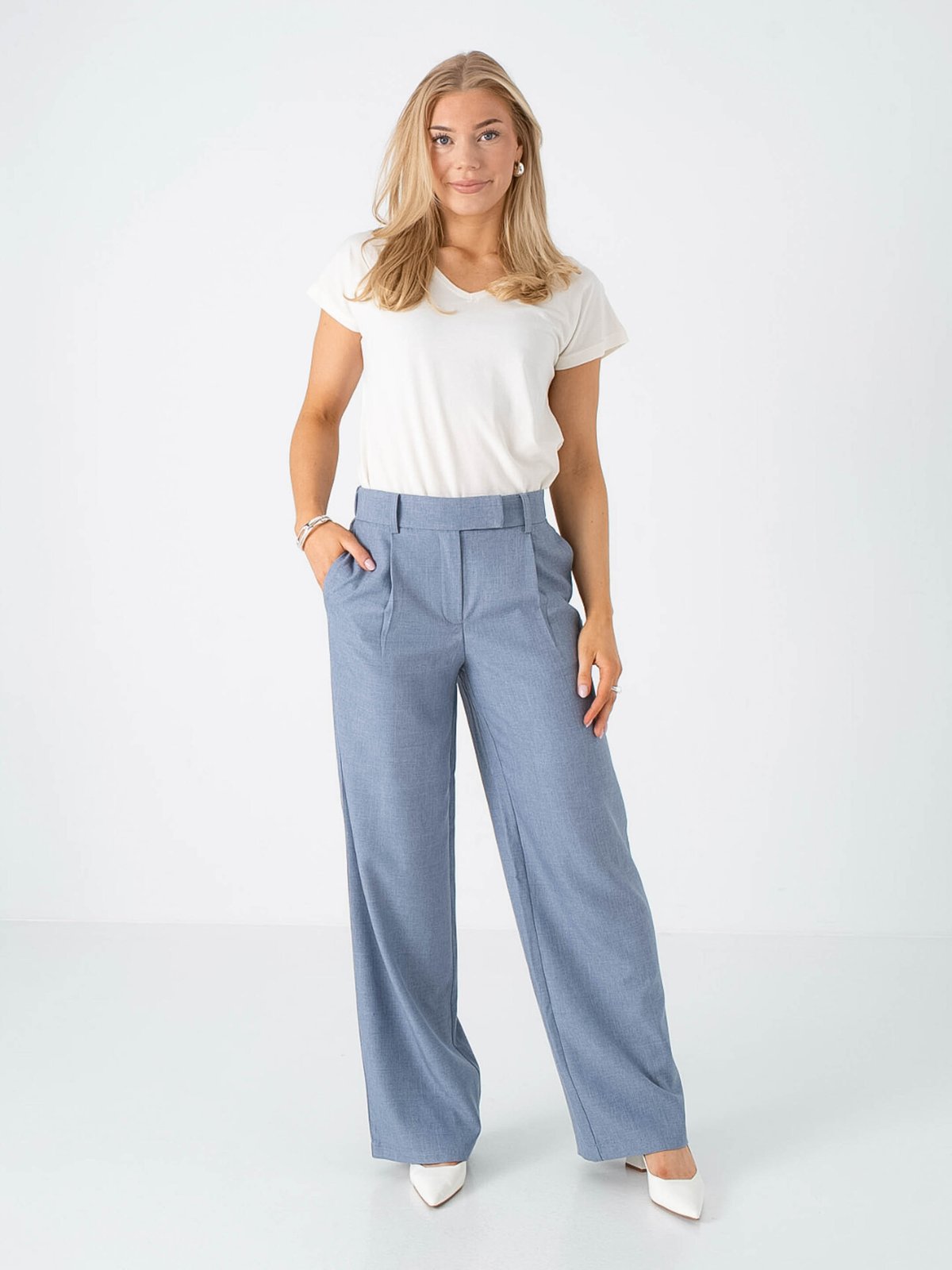 Only Linda High Waist Straight Mel Pants Vintage Indigo Melange