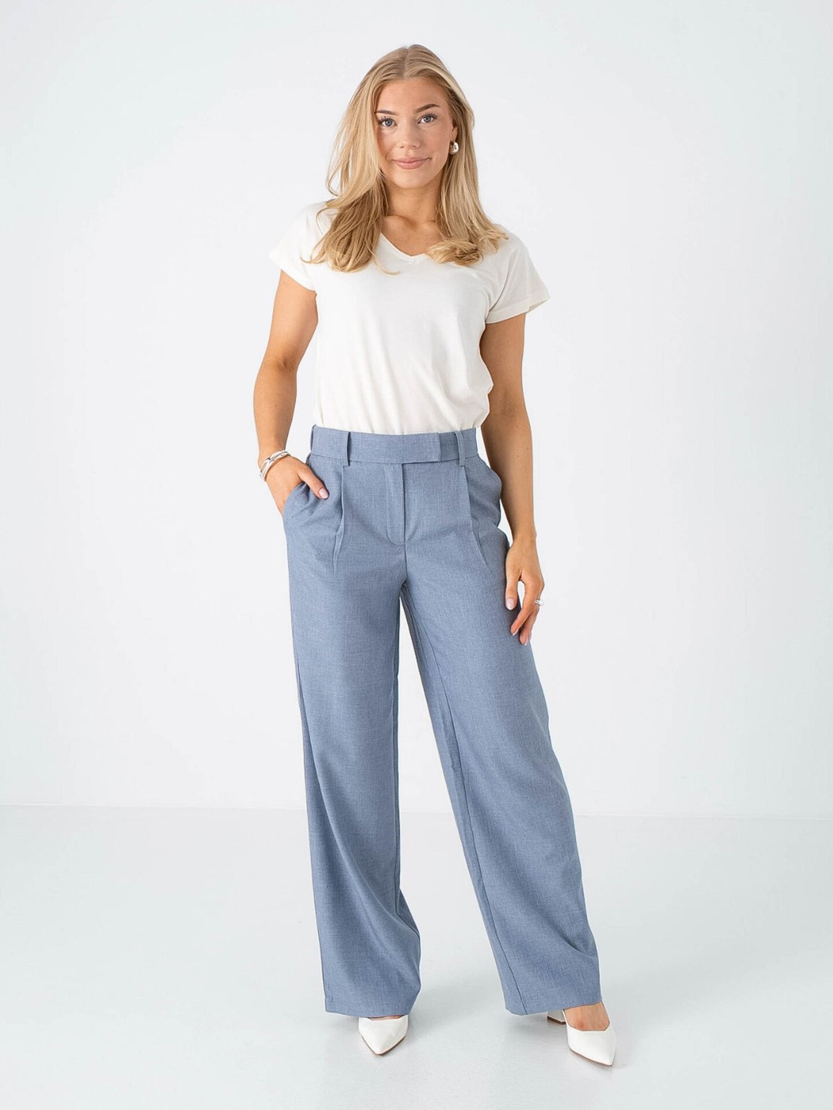 Only Linda High Waist Straight Mel Pants Vintage Indigo Melange