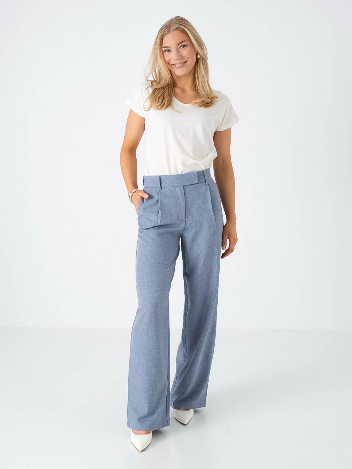 Only Linda High Waist Straight Mel Pants Vintage Indigo Melange