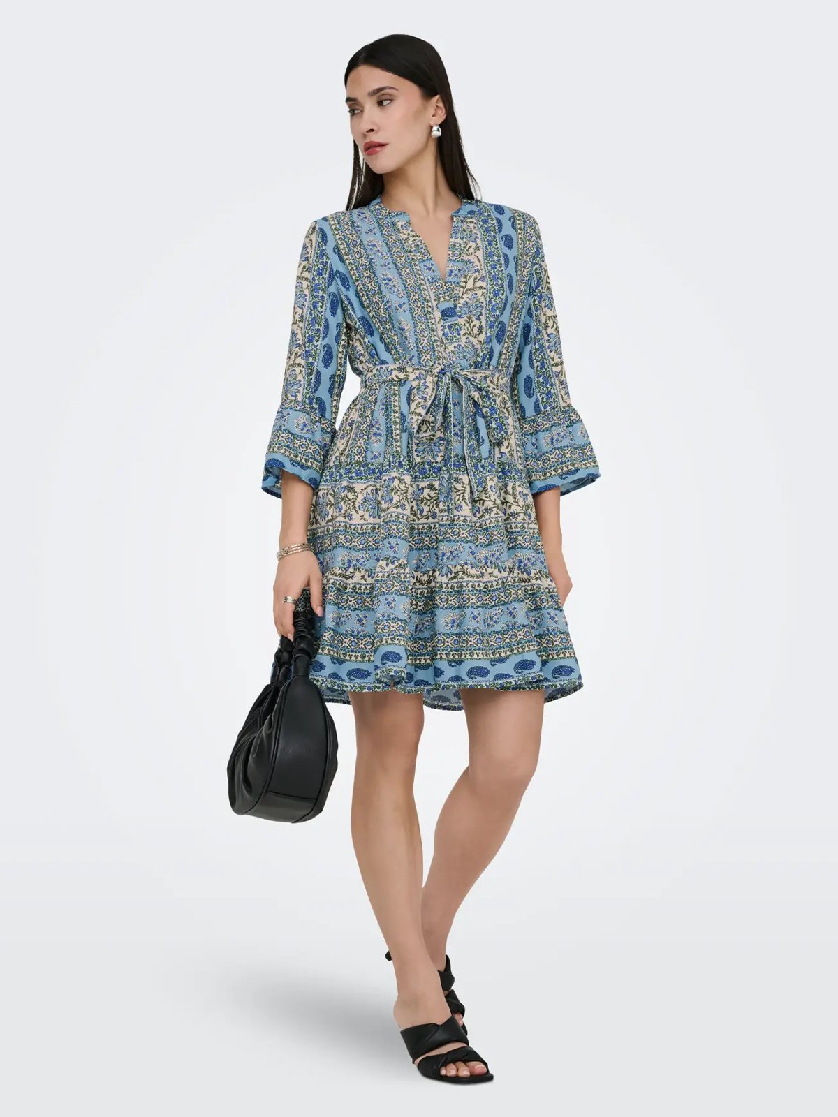 Only Sina Life 3/4 Short Dress Cloud Dancer Sina Paisley