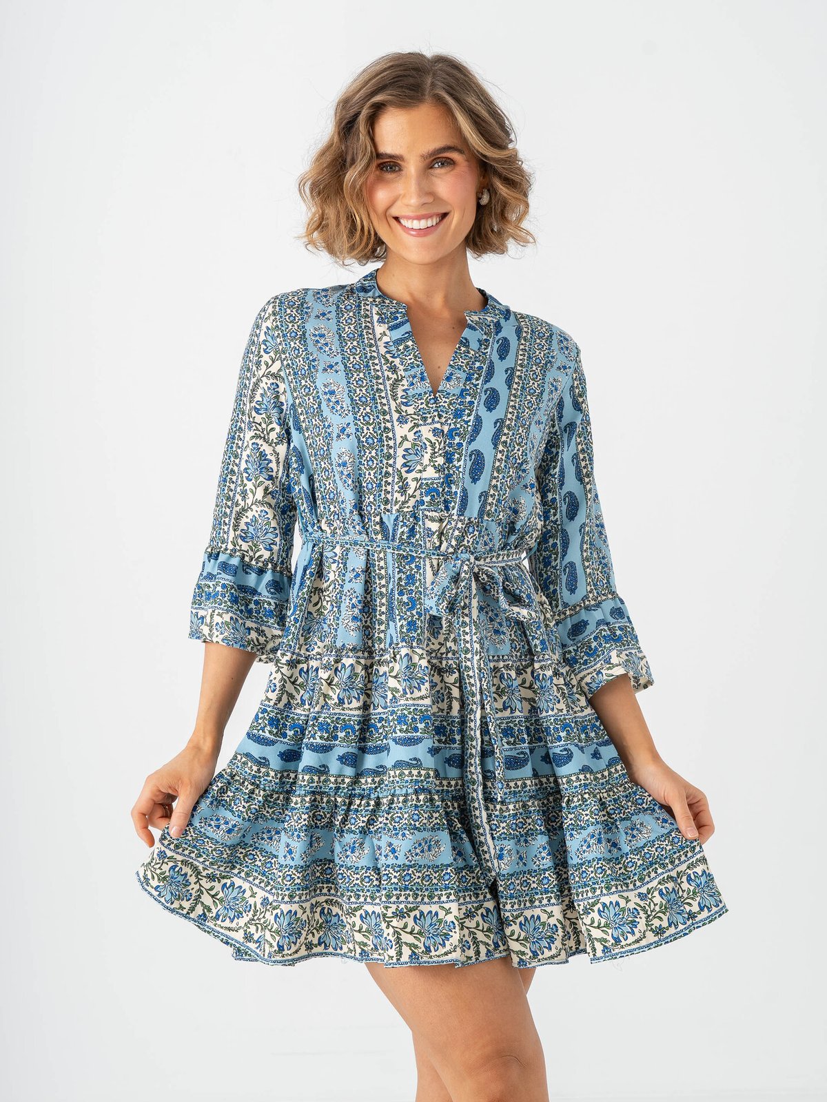 Only Sina Life 3/4 Short Dress Cloud Dancer Sina Paisley