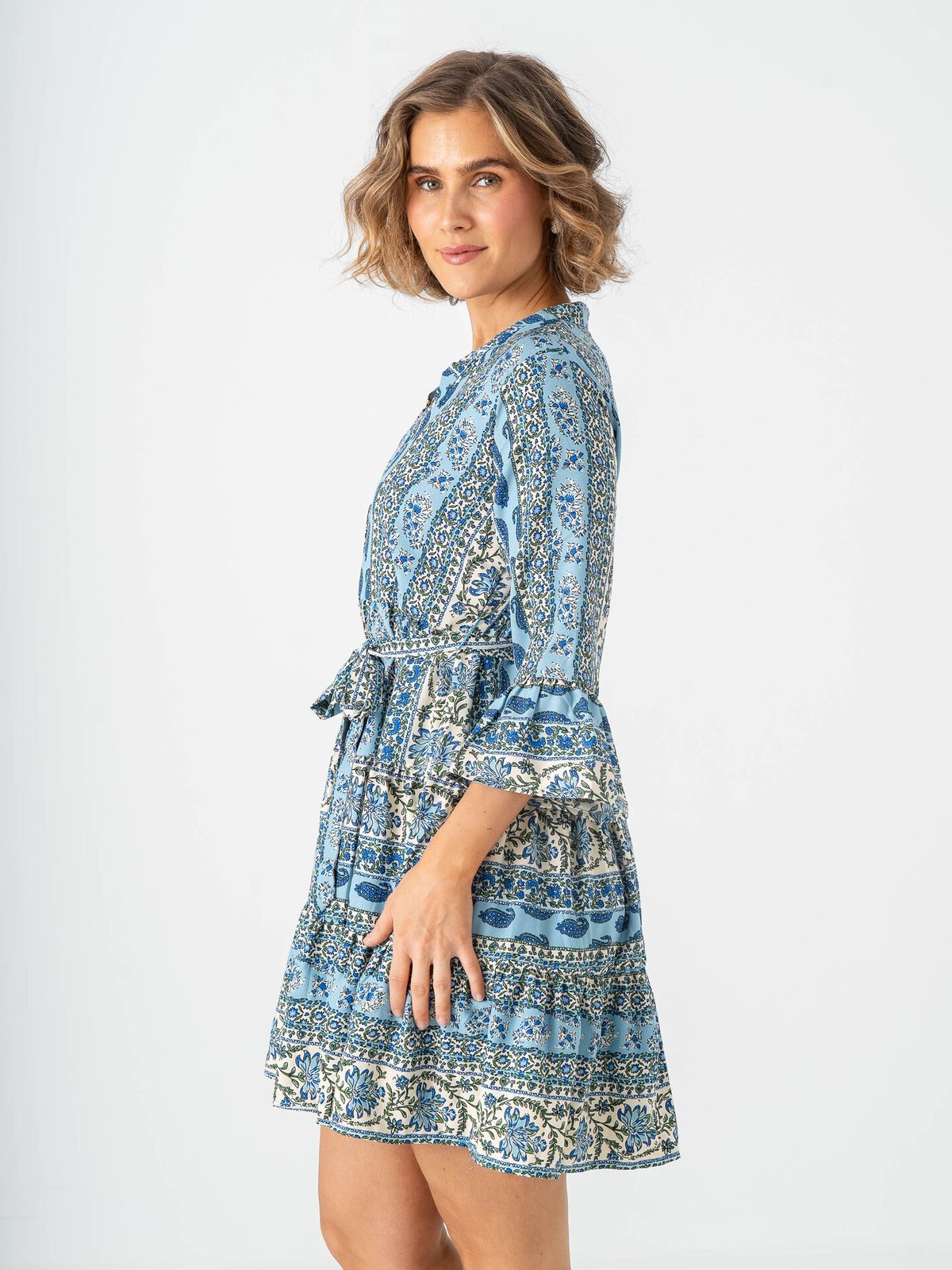 Only Sina Life 3/4 Short Dress Cloud Dancer Sina Paisley