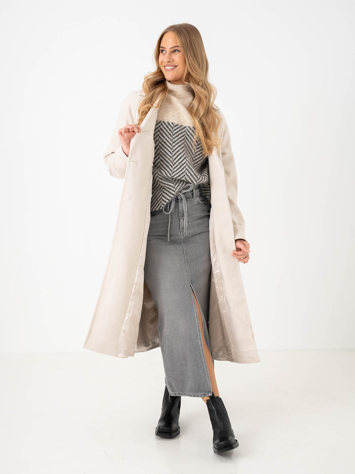 Only Gianna Belted Midi Skirt Dot Denim Medium Grey Denim