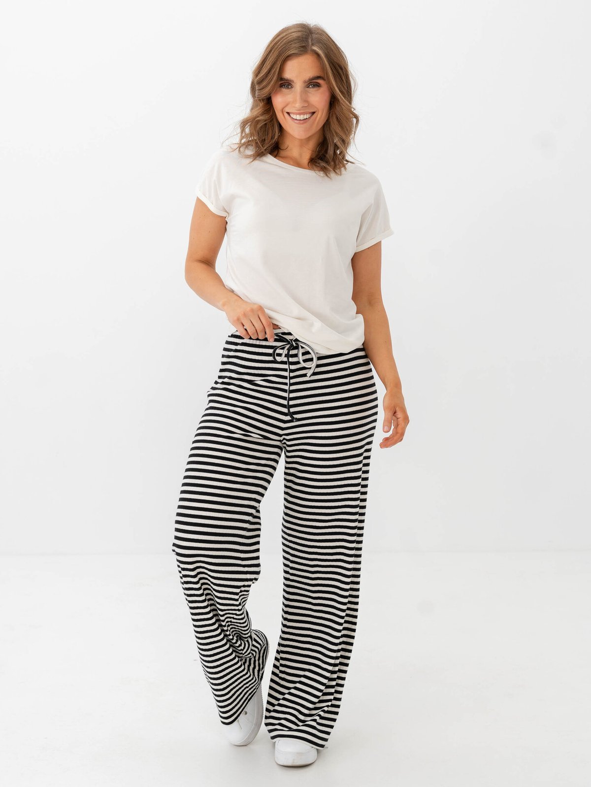 Only Aida Striped Pants Black White