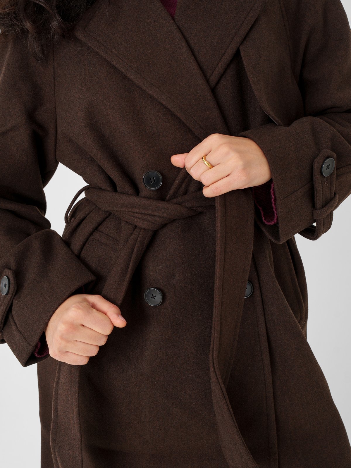 Only Dear-Trillion Long Belt Coat Chocolate Brown MELANGE