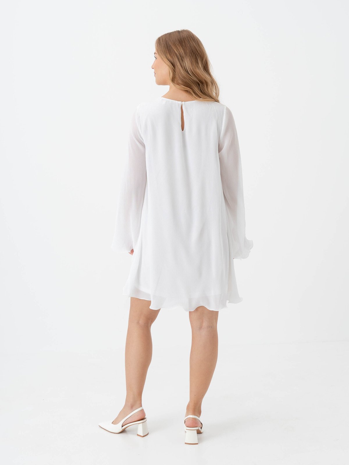 Only Piera Life Long Sleeve Plisse Dress Bright White