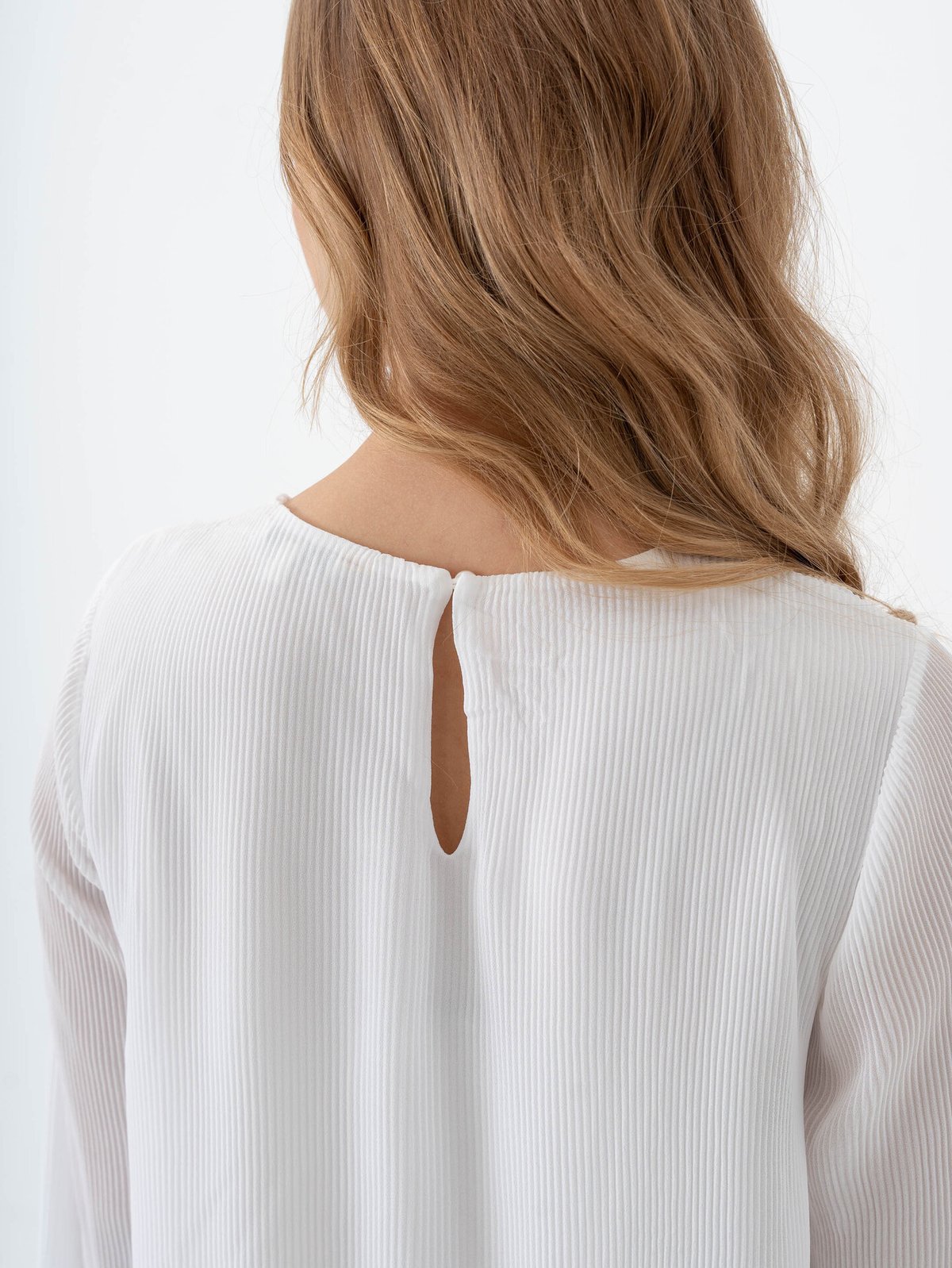 Only Piera Life Long Sleeve Plisse Dress Bright White