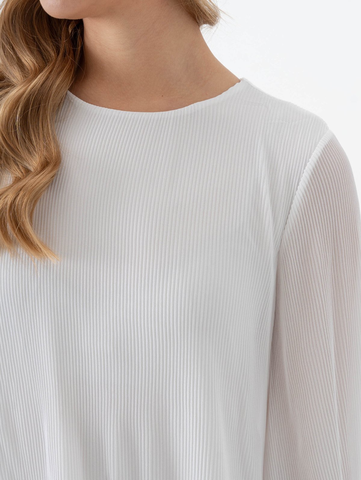 Only Piera Life Long Sleeve Plisse Dress Bright White