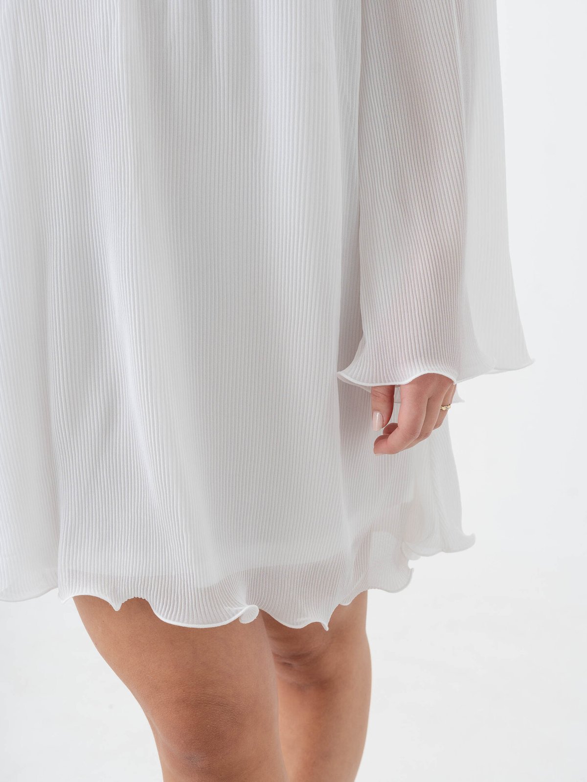 Only Piera Life Long Sleeve Plisse Dress Bright White