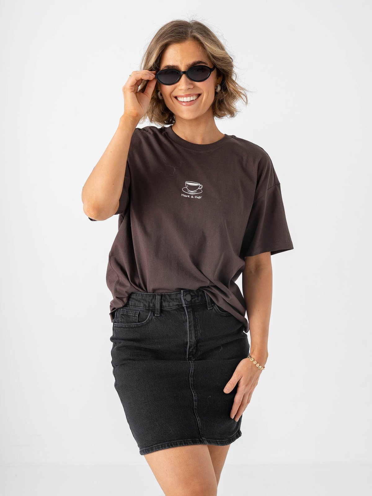 Only Vivvi Short Sleeve Lovely Top Seal Brown