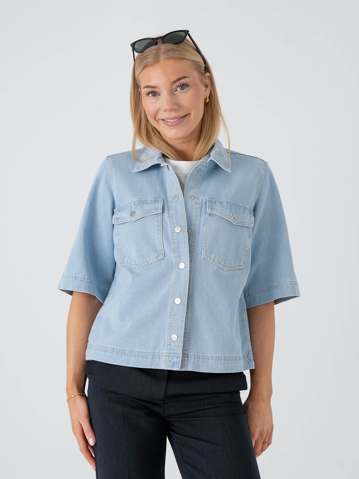 Only Belle Short Sleeve Shirt Denim Light Blue Denim