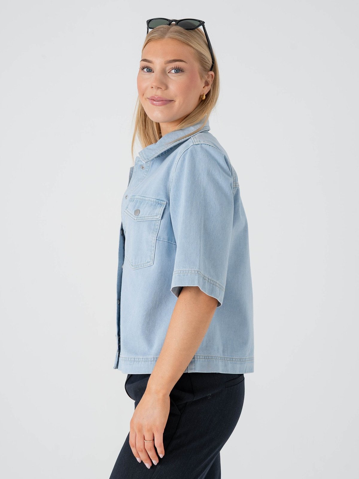 Only Belle Short Sleeve Shirt Denim Light Blue Denim