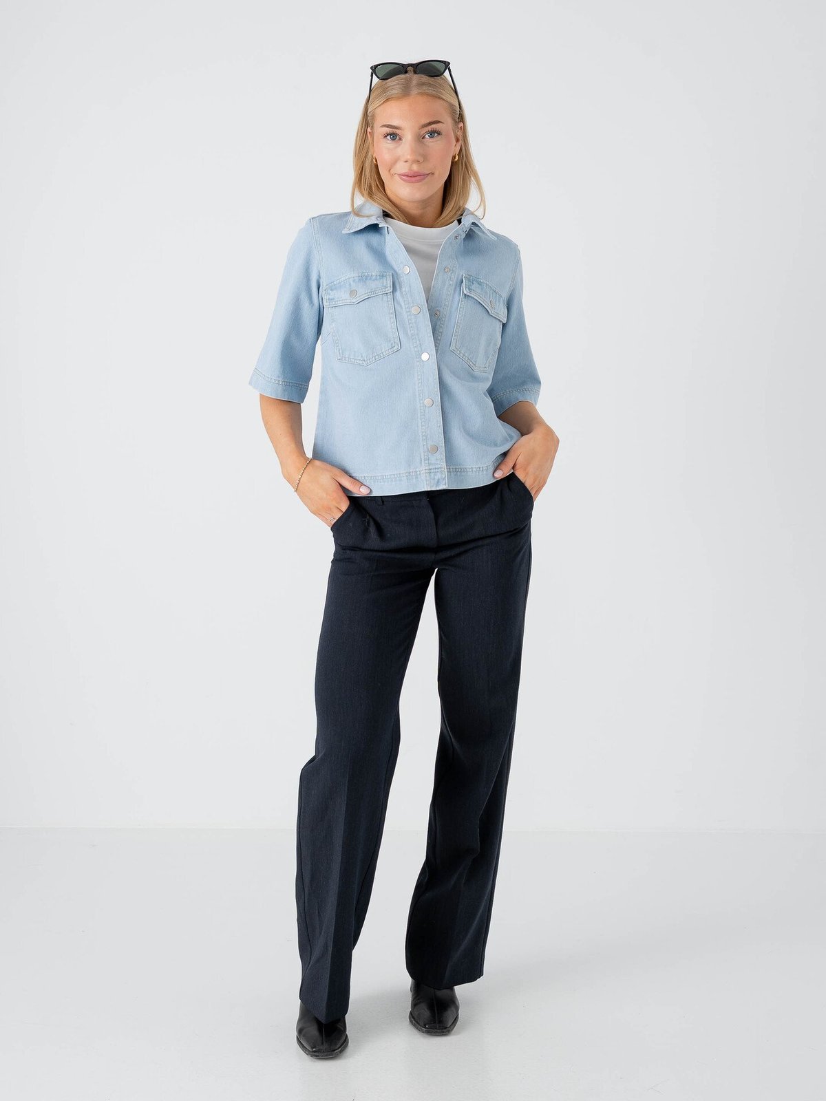 Only Belle Short Sleeve Shirt Denim Light Blue Denim