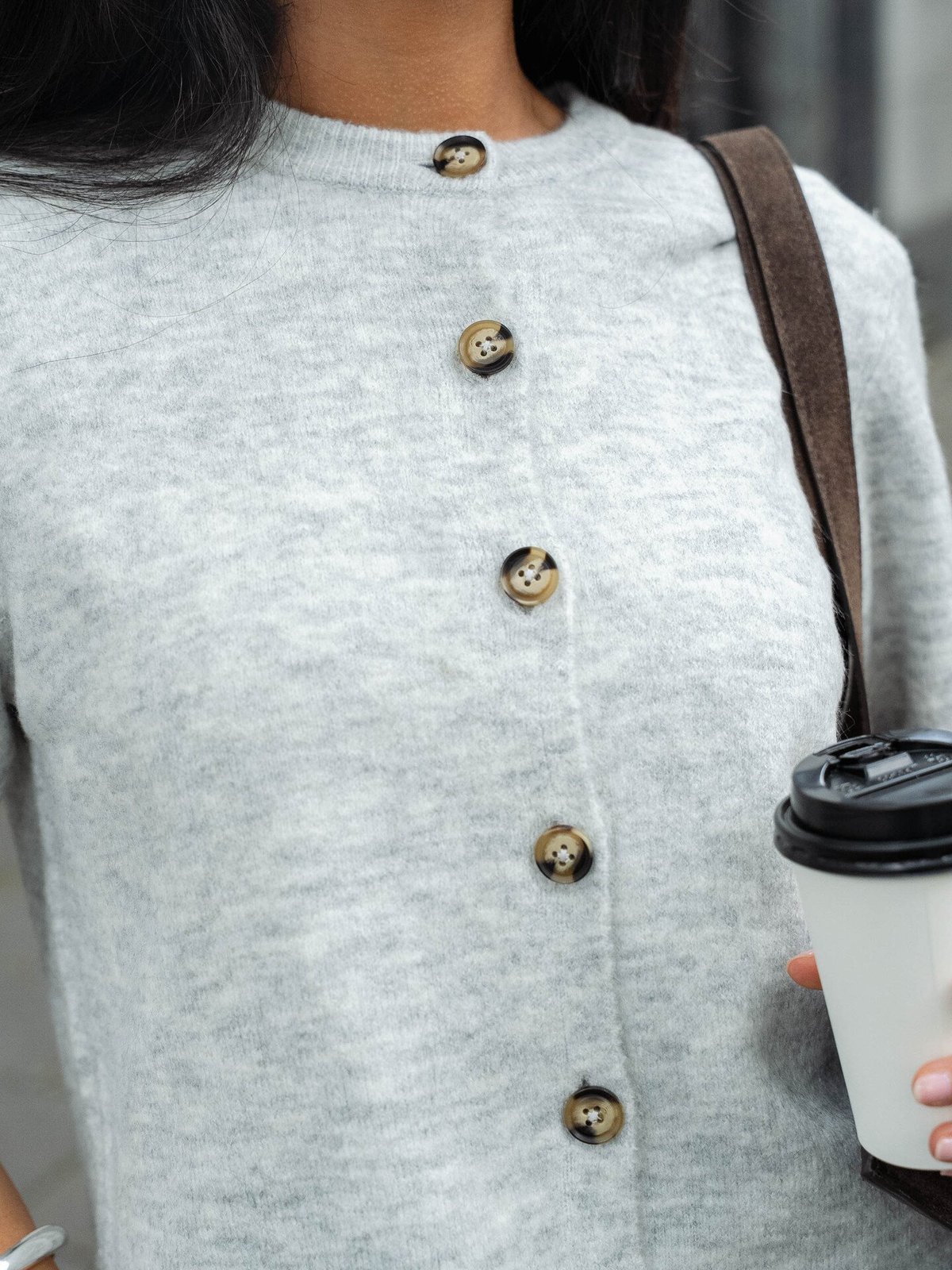 Only Camilla Short Sleeve Cardigan Knit Light Grey Melange