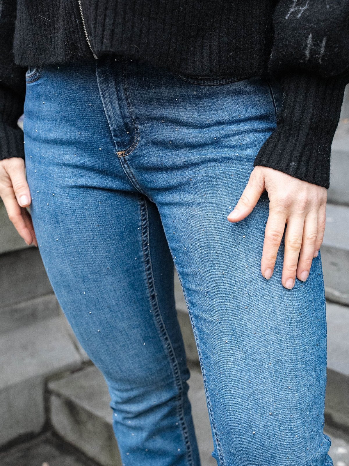 Only Blush Mid Waist Flared Rhineston Denim Medium Blue Denim