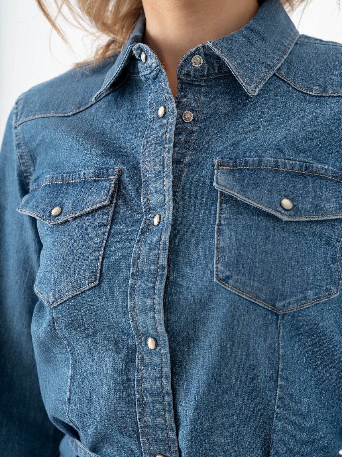 Only Sasia Long Sleeve Stretch Denim Dress Dark Blue Denim