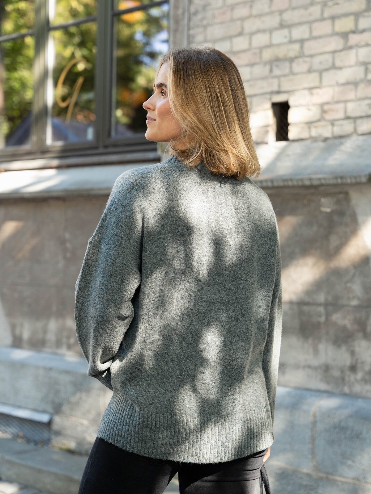 Only Hazel Long Sleeve Highneck Oversized Pull Knit Balsam Green Melange