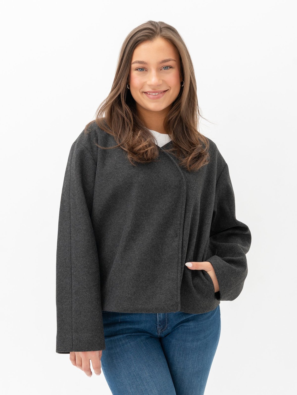 Only Nancy Round Neck Jacket Dark Grey Melange