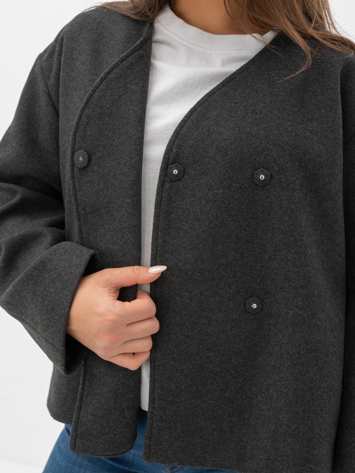Only Nancy Round Neck Jacket Dark Grey Melange