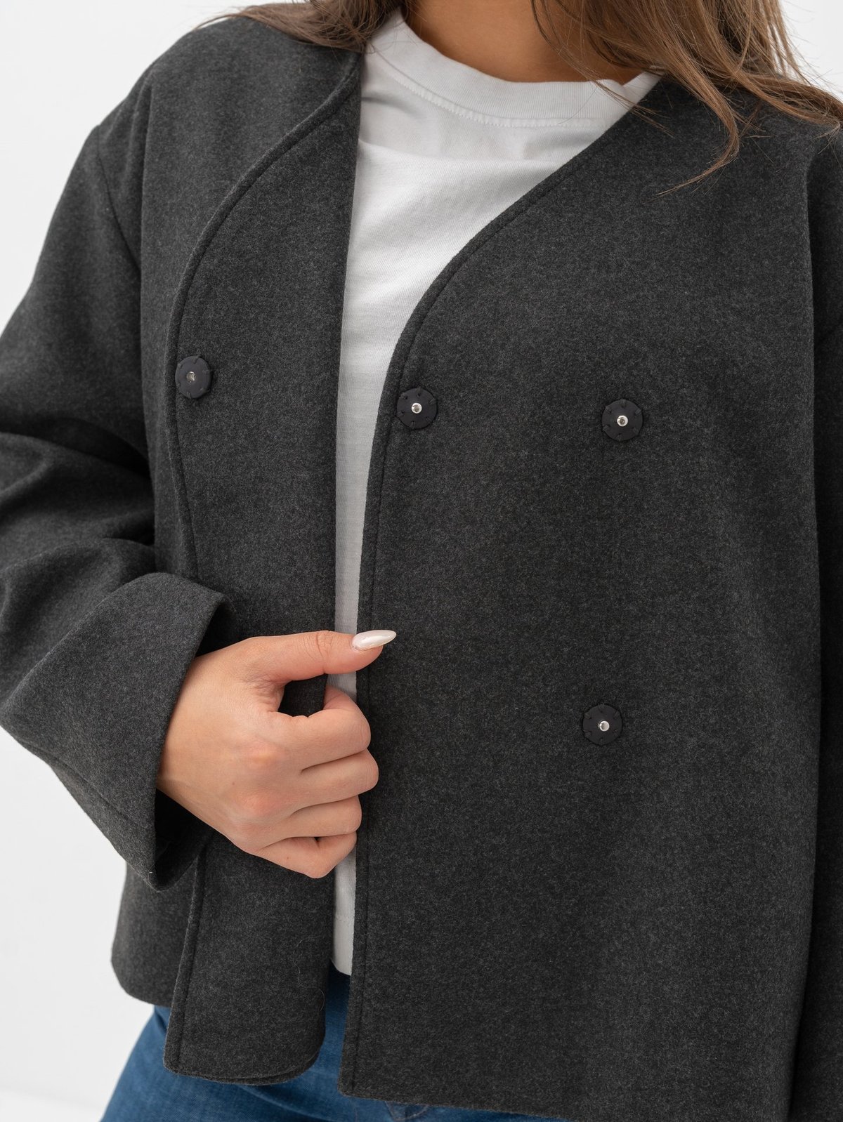 Only Nancy Round Neck Jacket Dark Grey Melange