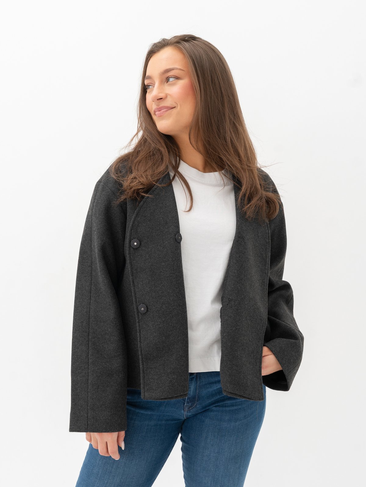 Only Nancy Round Neck Jacket Dark Grey Melange