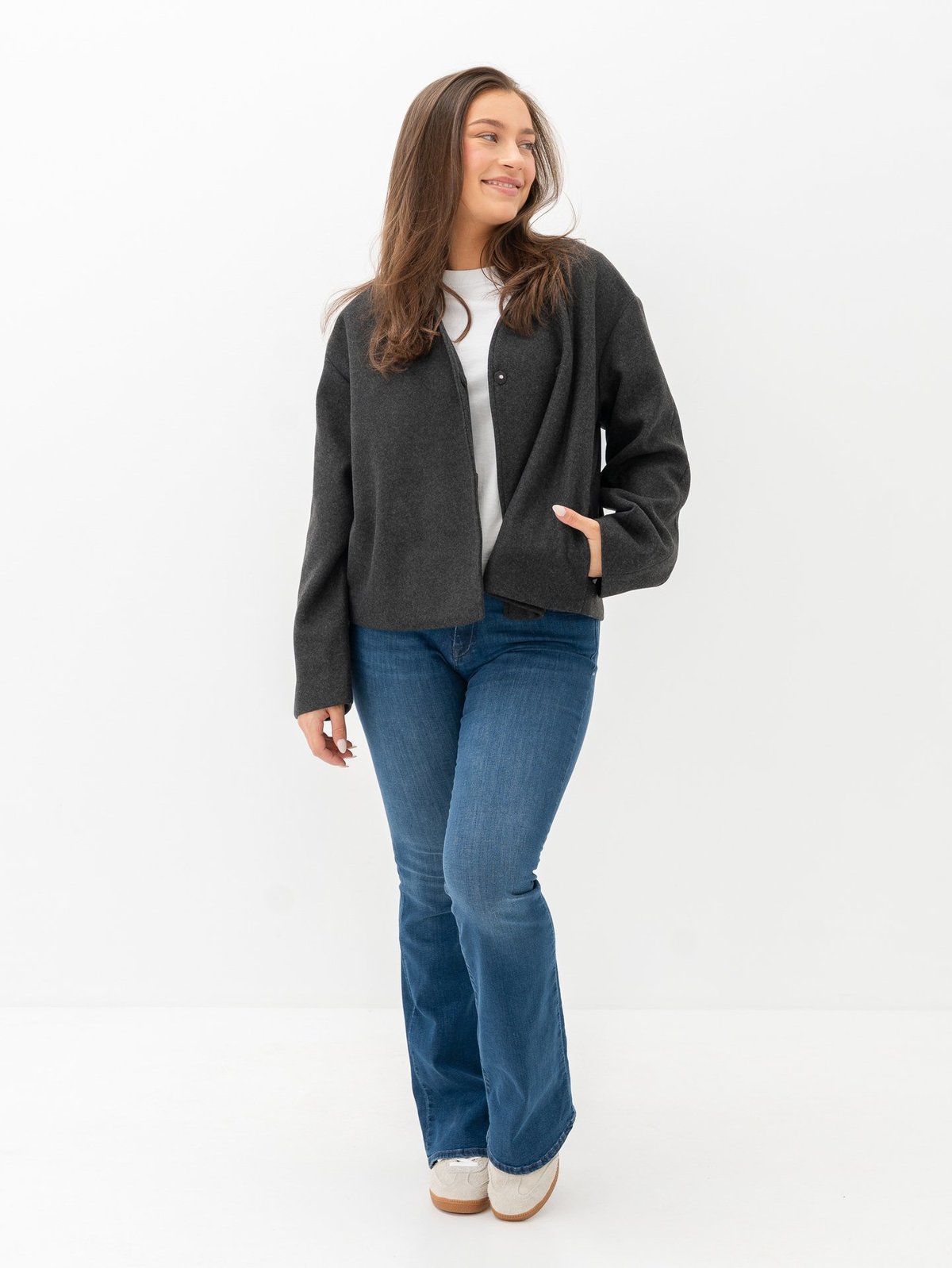 Only Nancy Round Neck Jacket Dark Grey Melange