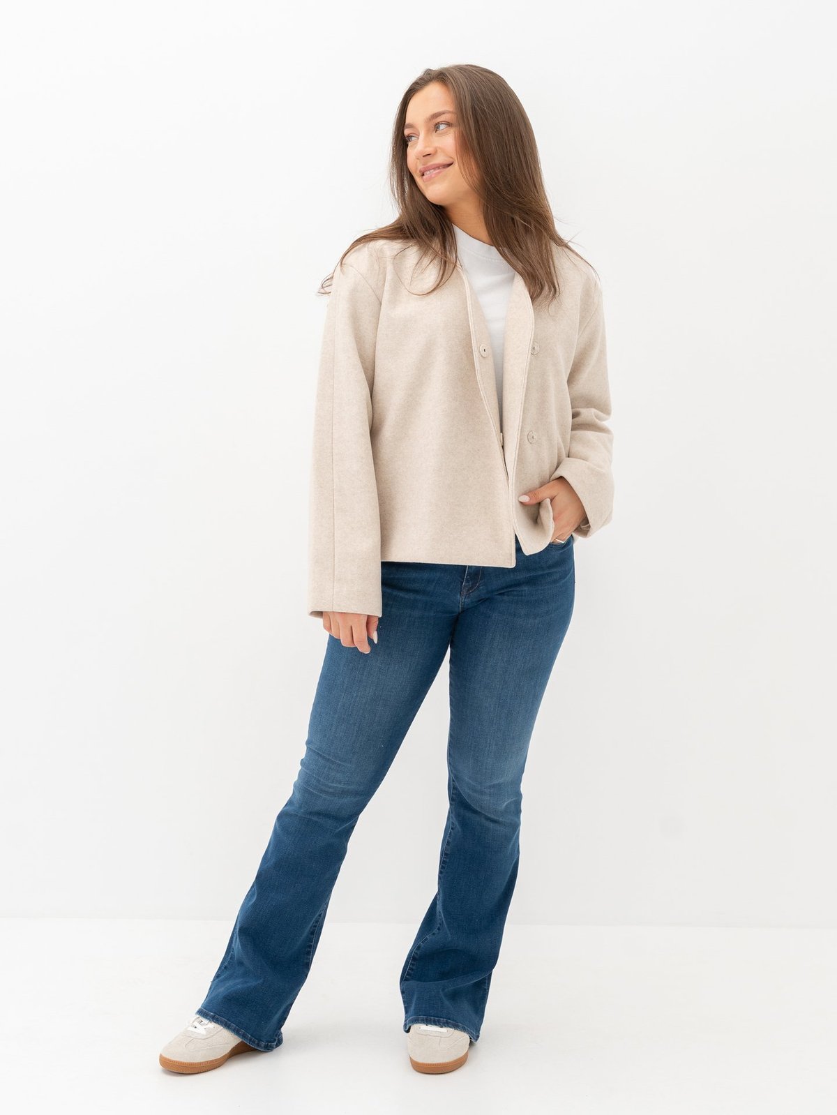 Only Nancy Round Neck Jacket Pumice Stone Melange