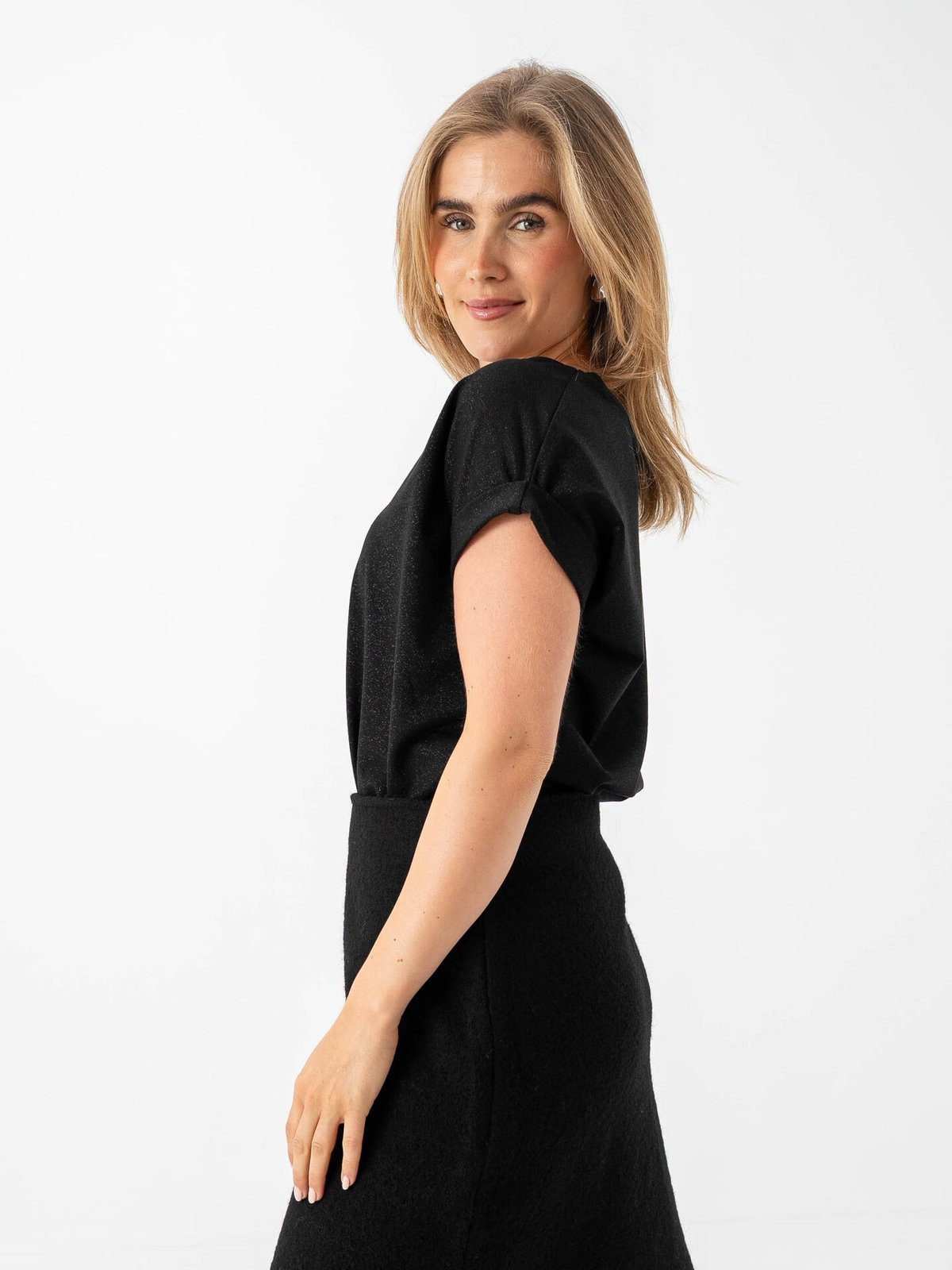 Only Moster Glitter Short Sleeve Top Black Lurex