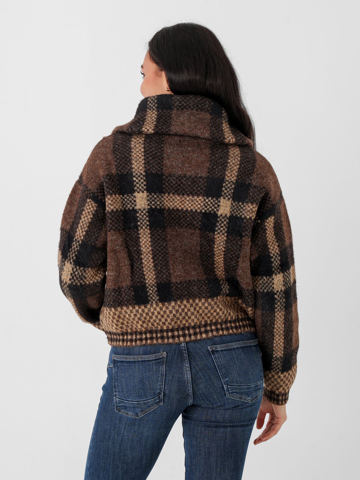Only Maroon Zip Collar Cardigan Knit Black Chocolate Martini/Biscotti/Mel