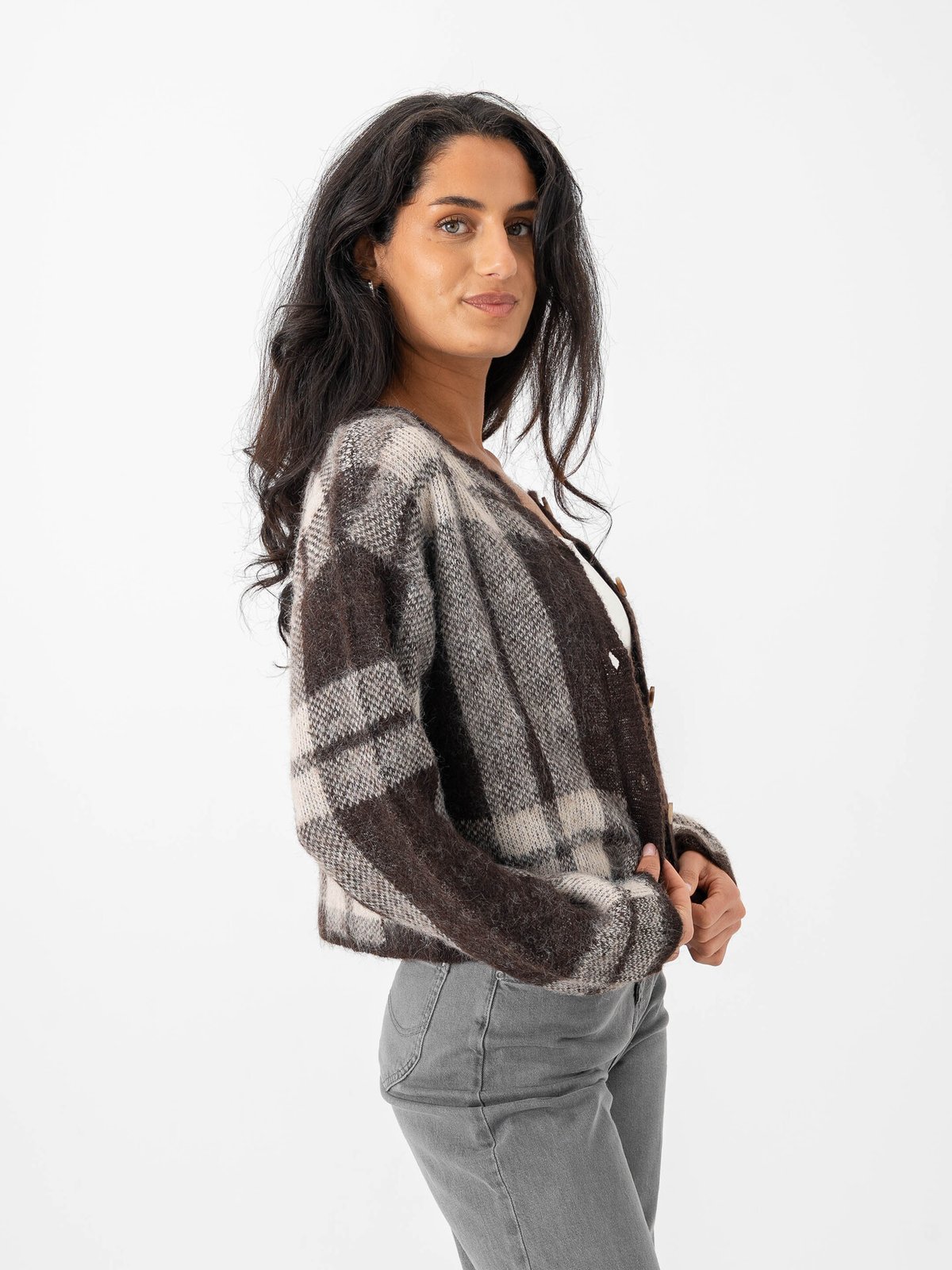 Only Beverly Life Long Sleeve Button Onec Cardigan Knit Black Coffee Pumice/Melange