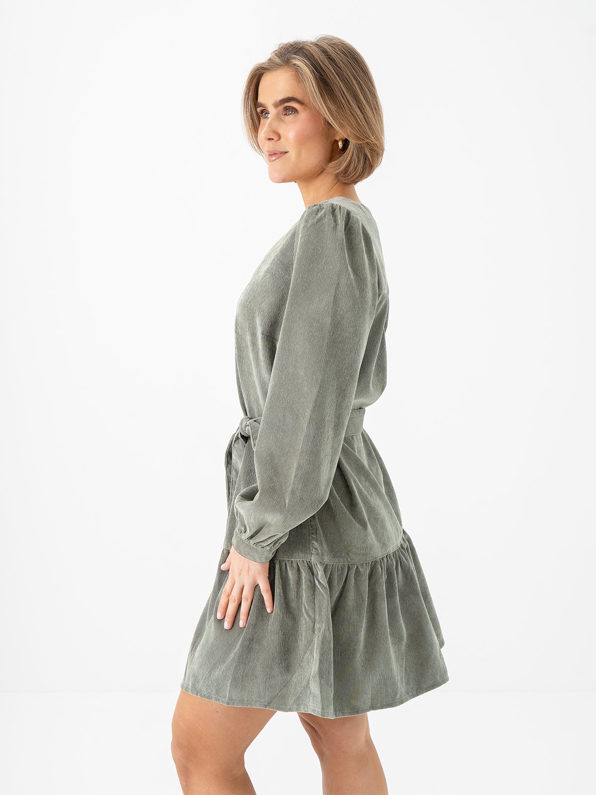 Only Marike Life Long Sleeve Cord Belt Dress Smokey Olive