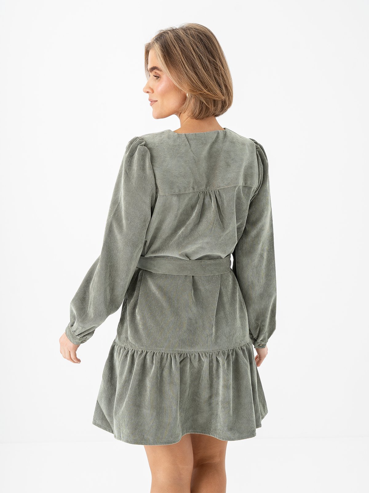 Only Marike Life Long Sleeve Cord Belt Dress Smokey Olive