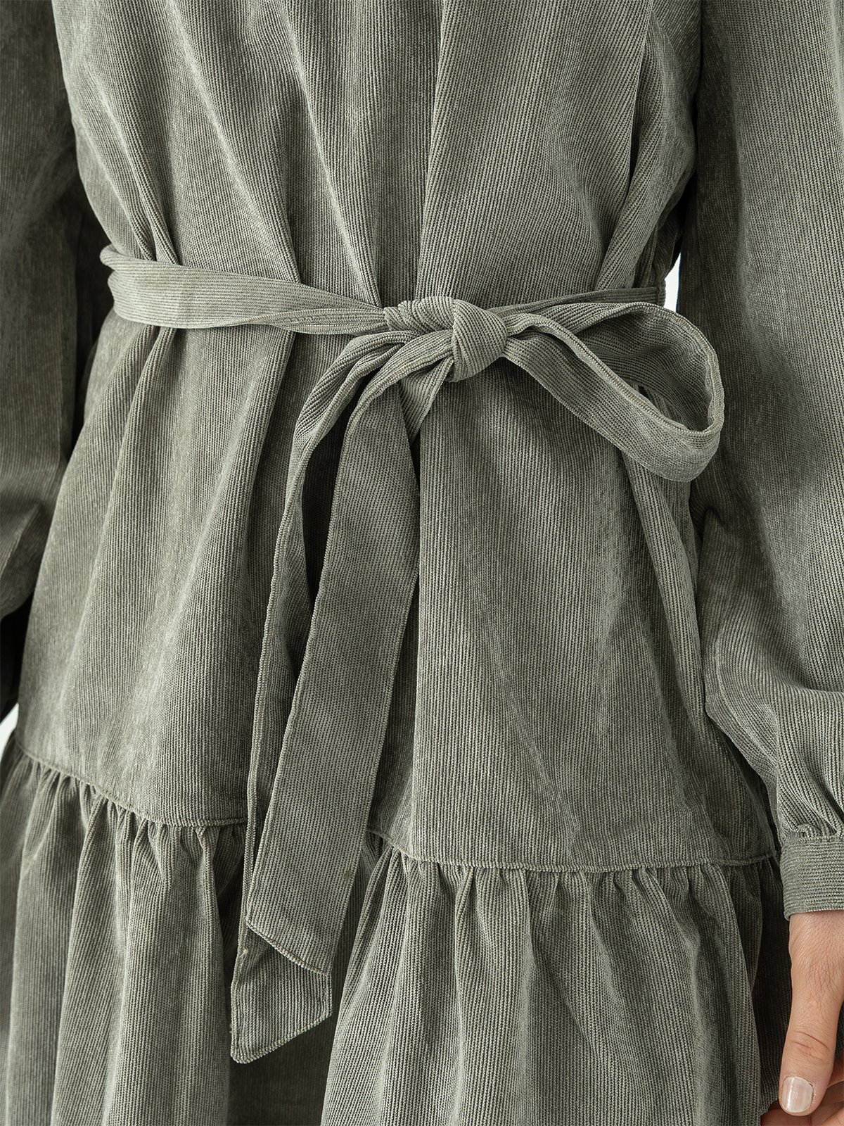 Only Marike Life Long Sleeve Cord Belt Dress Smokey Olive