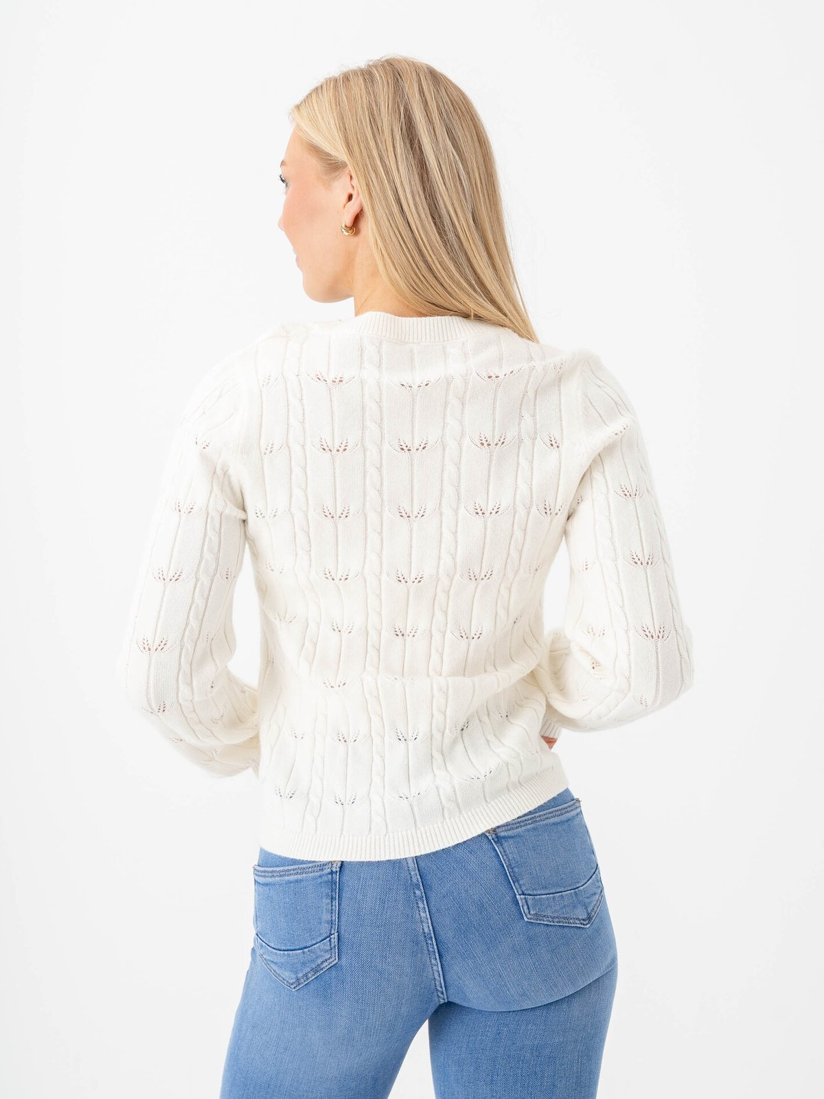 Only Katia Long Sleeve Structure O-Neck Pullover Cable Knit Baby'S Breath