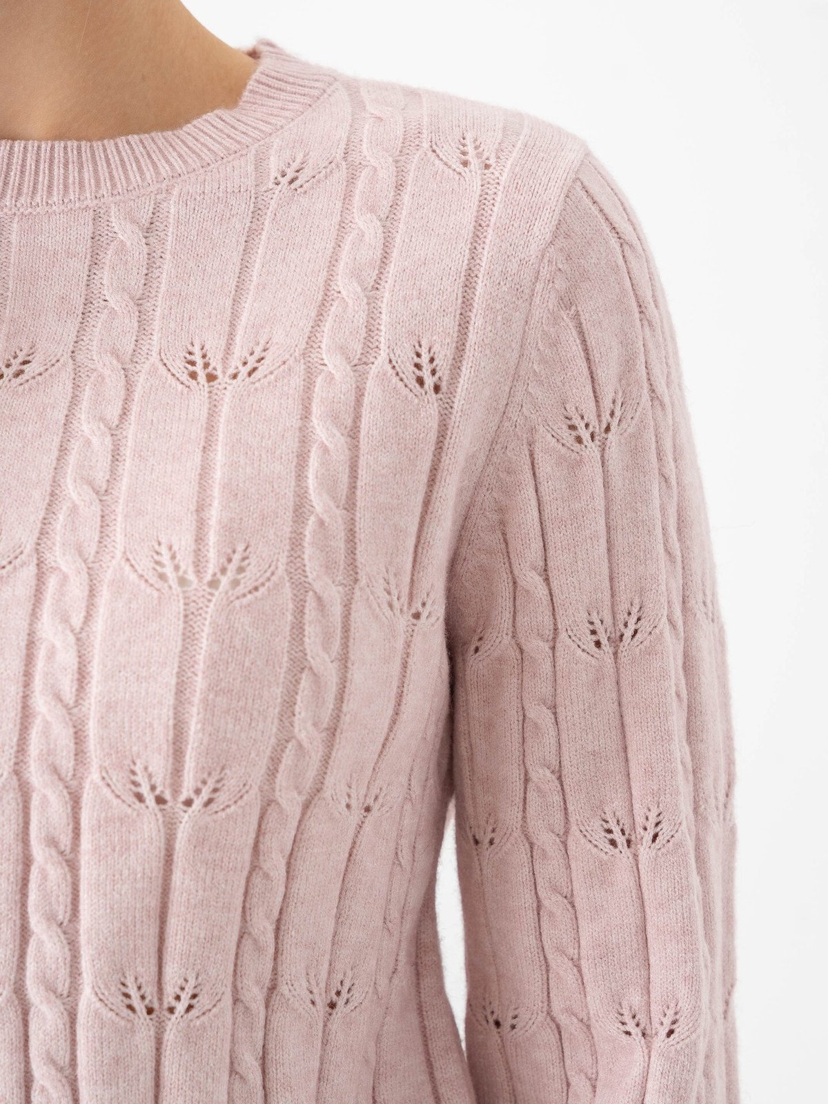 Only Katia Long Sleeve Structure O-Neck Pullover Cable Knit Burnished Lilac Melange