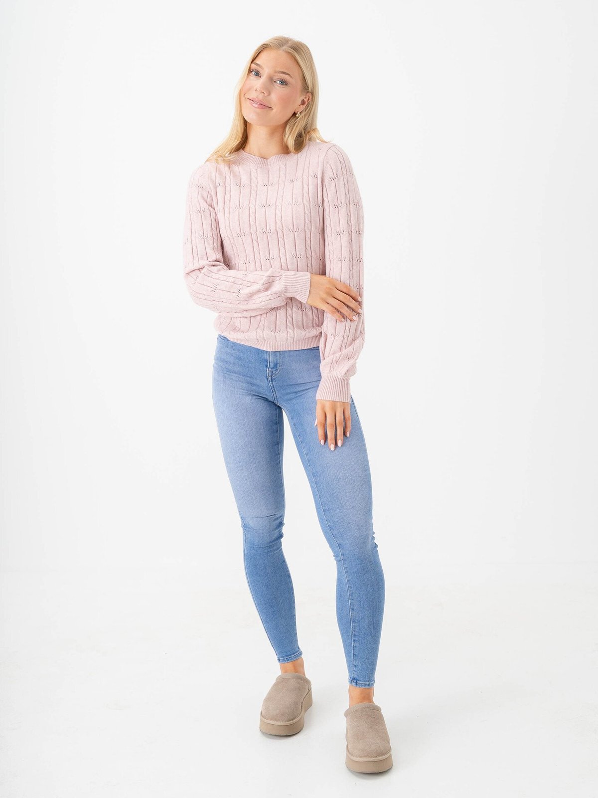 Only Katia Long Sleeve Structure O-Neck Pullover Cable Knit Burnished Lilac Melange