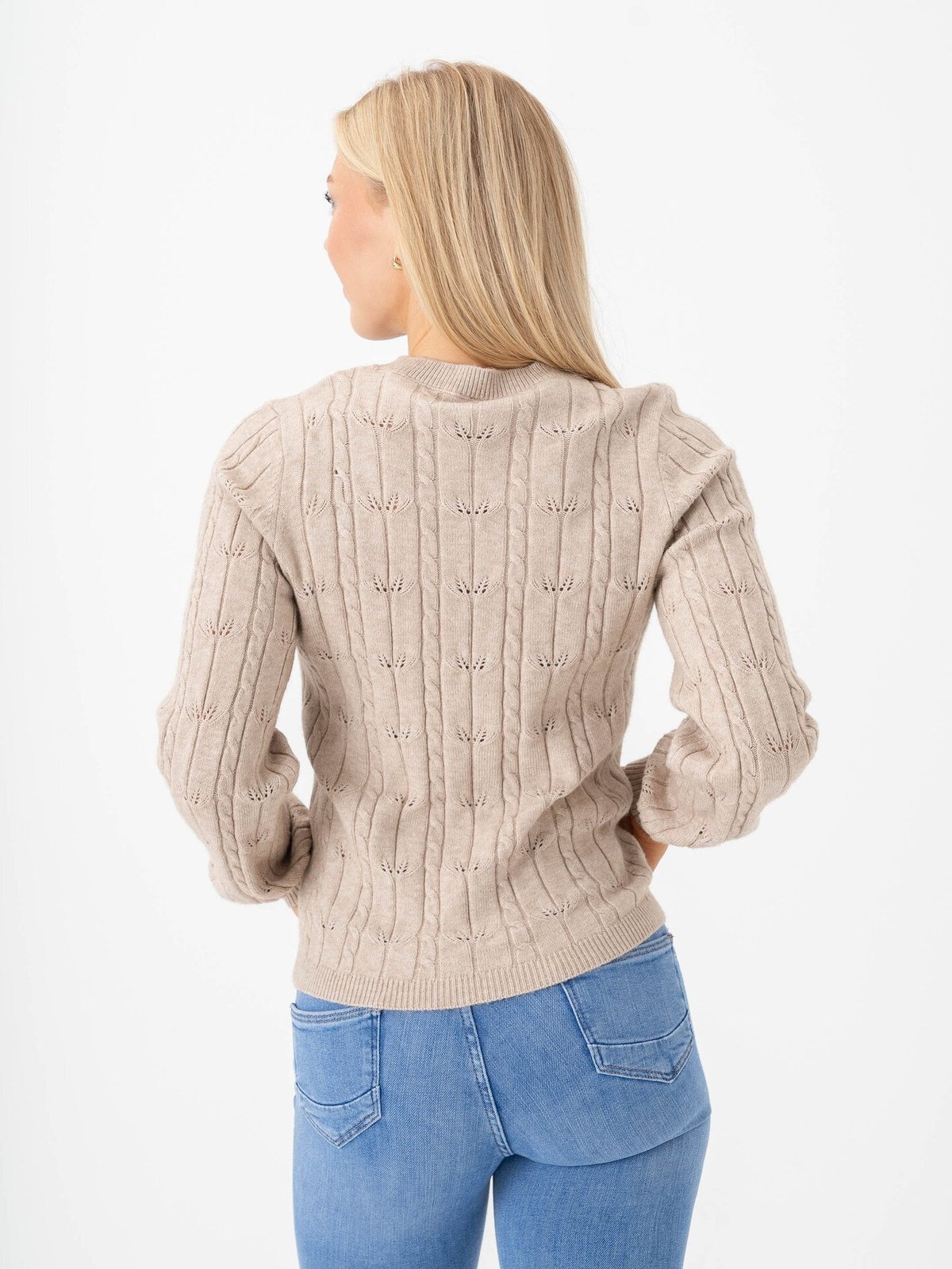 Only Katia Long Sleeve Structure O-Neck Pullover Cable Knit Mocha Meringue Melange